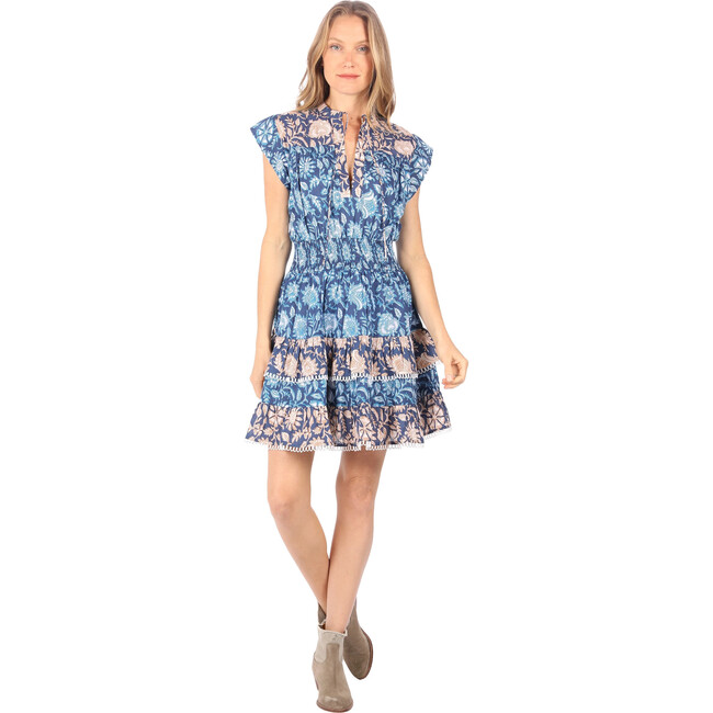 Women's Poppy Print Smocked Waist Tiered Dress, Romantic Blue