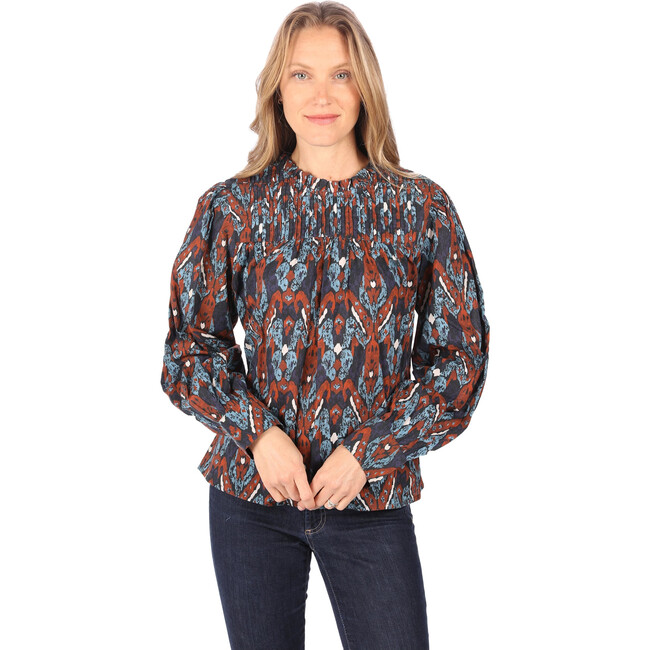 Women's Malia Print Pleated Collar Long Puff Sleeve Top, Malia Top