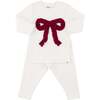 Ruffle Knit Vintage Red Bow Appl L/S 2pc Set, Cream - Mixed Apparel Set - 1 - thumbnail