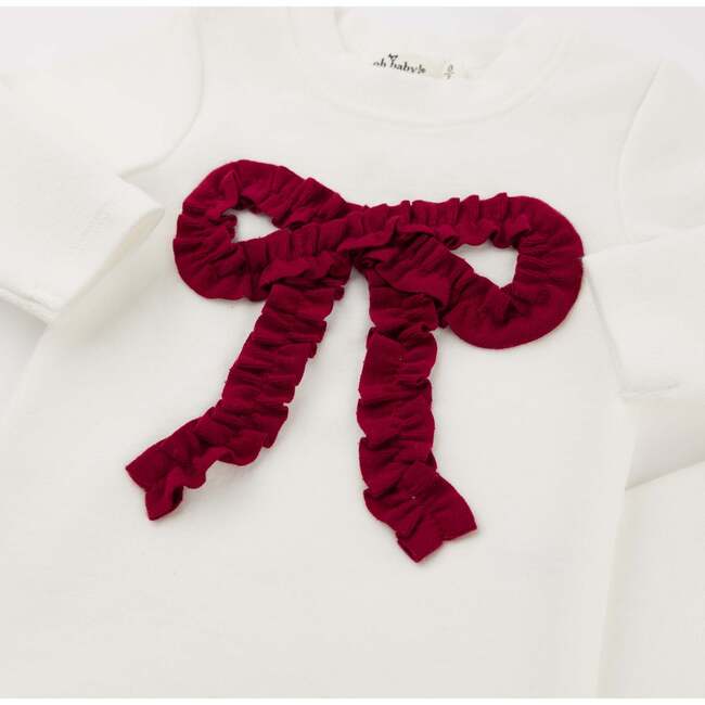 Ruffle Knit Vintage Red Bow Appl L/S 2pc Set, Cream - Mixed Apparel Set - 2