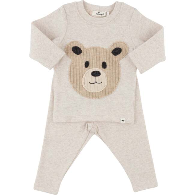 Teddy Bear Face Applique L/S 2pc Set, Malt