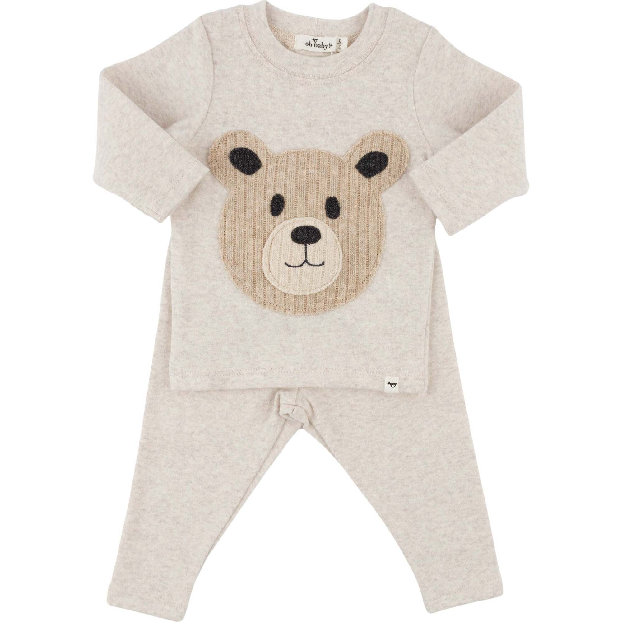 Teddy Bear Face Applique L/S 2pc Set, Malt - Mixed Apparel Set - 1