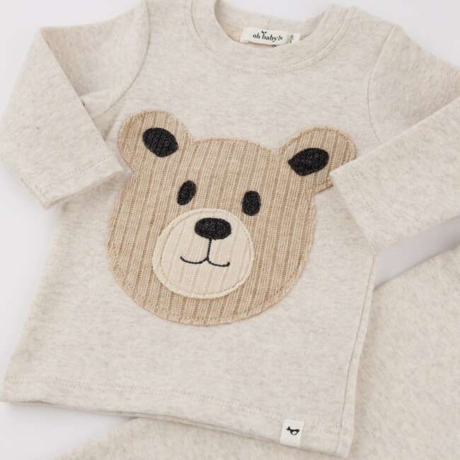 Teddy Bear Face Applique L/S 2pc Set, Malt - Mixed Apparel Set - 2