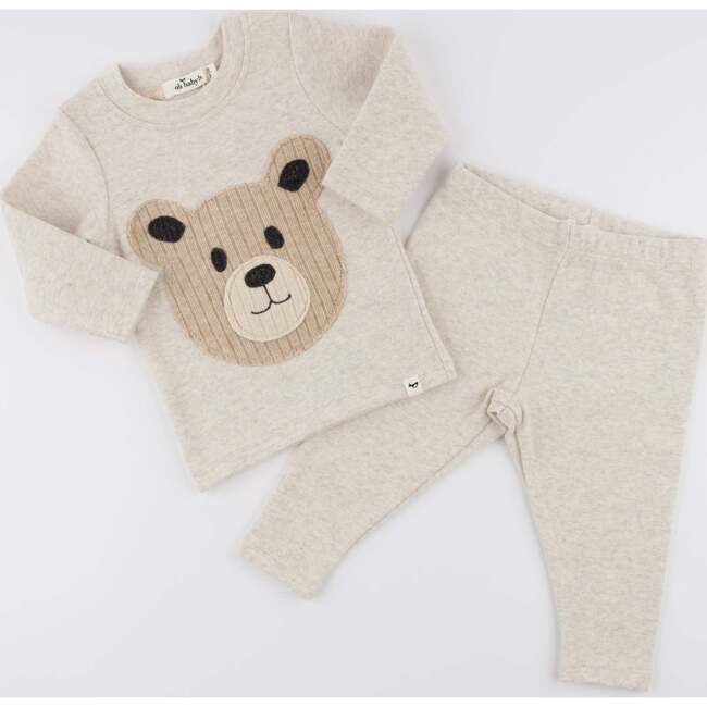 Teddy Bear Face Applique L/S 2pc Set, Malt - Mixed Apparel Set - 3