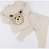 Teddy Bear Face Applique L/S 2pc Set, Malt - Mixed Apparel Set - 3