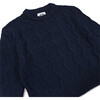 Women's Bubble Mini Pom Poms & Zig Zag Knit Boxy Fit Sweater, Navy - Sweaters - 2