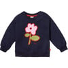 Flower Print Ribbed Neck Drop Shoulder Sweatshirt, Blue - Sweatshirts - 1 - thumbnail