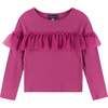 Kids Rib Knit Long Sleeve Ruffle Top, Hot Pink - Blouses - 1 - thumbnail