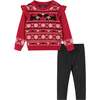 Kids Red Fair Isle Sweater& Glitter Legging Set, Festive Dogs - Mixed Apparel Set - 1 - thumbnail