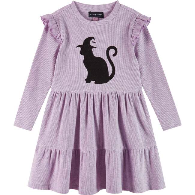 Kids Purple Jersey Dress, Black Cat