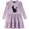 Kids Purple Jersey Dress, Black Cat - Dresses - 1 - thumbnail