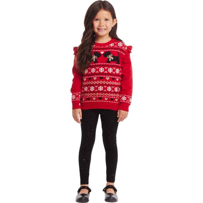 Kids Red Fair Isle Sweater& Glitter Legging Set, Festive Dogs - Mixed Apparel Set - 3