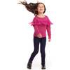 Kids Rib Knit Long Sleeve Ruffle Top, Hot Pink - Blouses - 3