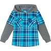 Kids Plaid Flannel Terry Twofer Hoodie, Teal - Jackets - 1 - thumbnail