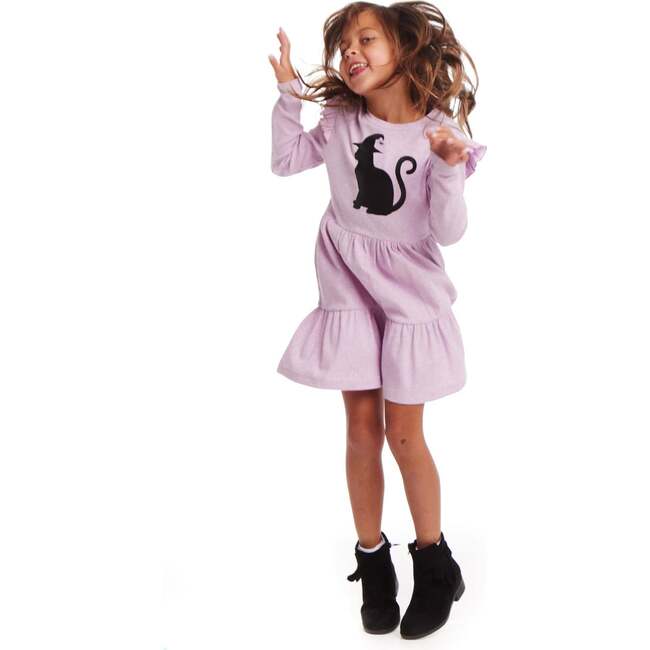 Kids Purple Jersey Dress, Black Cat - Dresses - 3