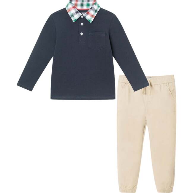 Kids Polo & Cognac Cord Pants Set, Navy Holiday