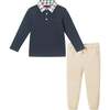 Kids Polo & Cognac Cord Pants Set, Navy Holiday - Mixed Apparel Set - 1 - thumbnail