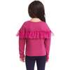 Kids Rib Knit Long Sleeve Ruffle Top, Hot Pink - Blouses - 4