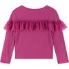 Kids Rib Knit Long Sleeve Ruffle Top, Hot Pink - Blouses - 5