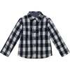 Kids Reversible Flannel Puffer Jacket, Navy & White - Jackets - 4