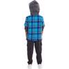 Kids Plaid Flannel Terry Twofer Hoodie, Teal - Jackets - 4