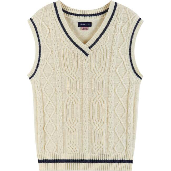 Kids Oversized Cable Knit Sweater Vest, Cream