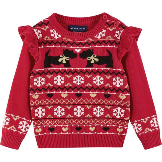 Kids Red Fair Isle Sweater& Glitter Legging Set, Festive Dogs - Mixed Apparel Set - 6