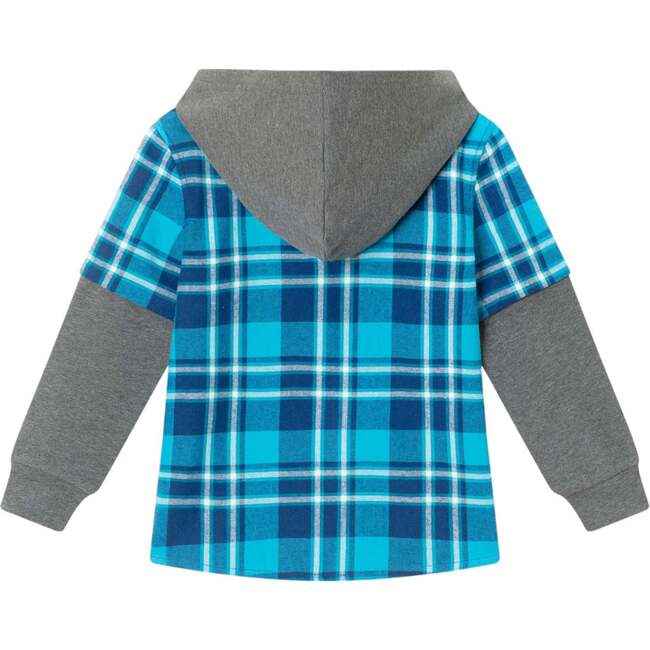 Kids Plaid Flannel Terry Twofer Hoodie, Teal - Jackets - 5