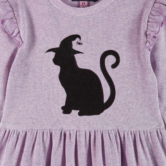 Kids Purple Jersey Dress, Black Cat - Dresses - 6