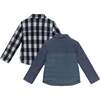 Kids Reversible Flannel Puffer Jacket, Navy & White - Jackets - 6