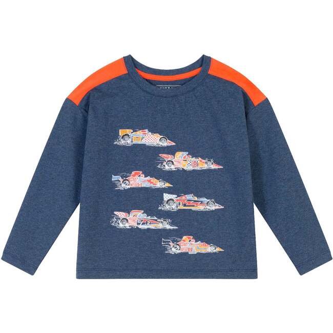 Kids Navy/Red Crewneck Tee, Racecars