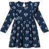 Kids Navy Heather Printed Jersey Dress, Floral Hearts - Dresses - 1 - thumbnail