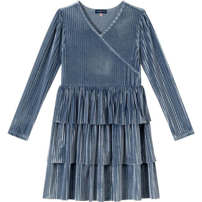 Kids Lurex Tiered Dress, Periwinkle Velvet