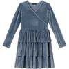 Kids Lurex Tiered Dress, Periwinkle Velvet - Dresses - 1 - thumbnail