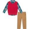 Kids Navy Plaid Buttondown & Sweater Vest Set, Checkered Maroon - Mixed Apparel Set - 1 - thumbnail