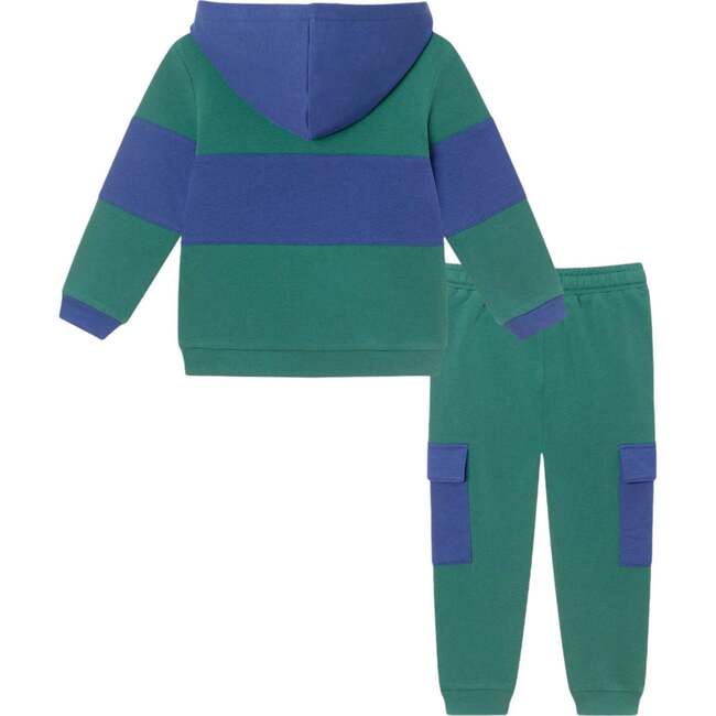 Kids Navy & Green Color Blocked Terry Hoodie & Pant Set - Mixed Apparel Set - 5