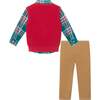 Kids Navy Plaid Buttondown & Sweater Vest Set, Checkered Maroon - Mixed Apparel Set - 6