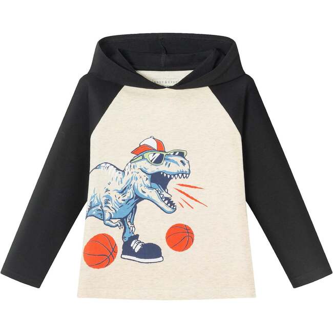 Kids Long Sleeve Hooded Tee, Basketball Dino