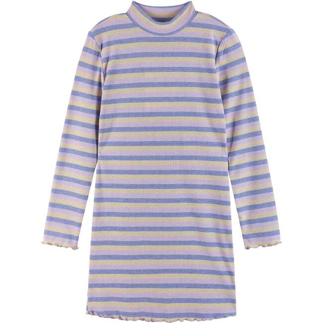 Kids Knit Striped Mock Neck Dress, Mauve Purple