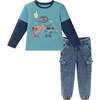 Kids Jersey Twofer Tee & Terry Pants Set, Blue Navy Sports - Mixed Apparel Set - 1 - thumbnail