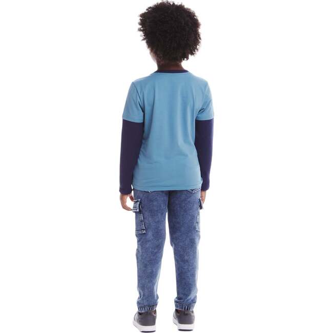 Kids Jersey Twofer Tee & Terry Pants Set, Blue Navy Sports - Mixed Apparel Set - 3