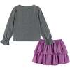 Kids Long Sleeve Bows Graphic Top & Glitter Skirt Set, Grey - Mixed Apparel Set - 5