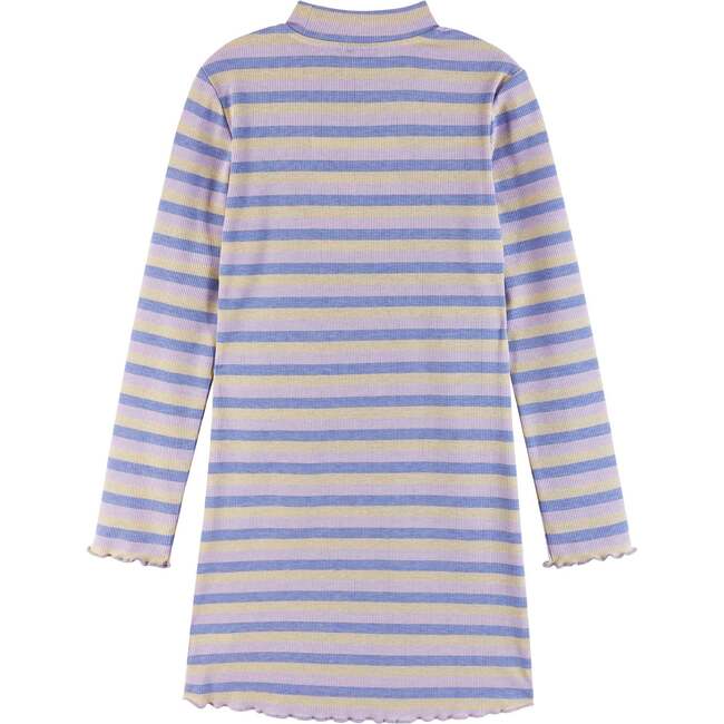 Kids Knit Striped Mock Neck Dress, Mauve Purple - Dresses - 5