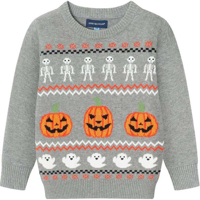 Kids Intarsia Halloween Sweater, Grey