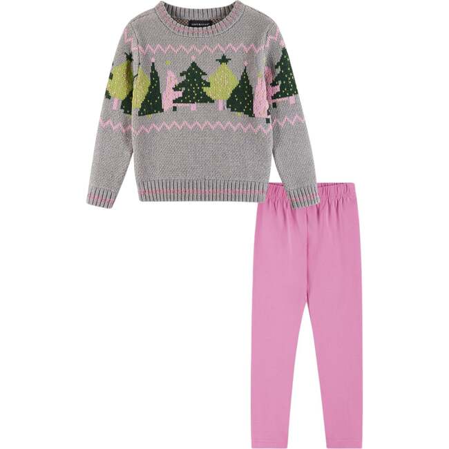 Kids Grey Chenille Sweater & Legging Set, Trees