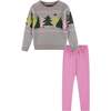 Kids Grey Chenille Sweater & Legging Set, Trees - Mixed Apparel Set - 1 - thumbnail