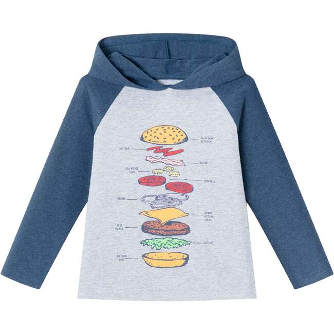 Kids Heather Grey/Navy Jersey Hooded Tee, Tasty Burger