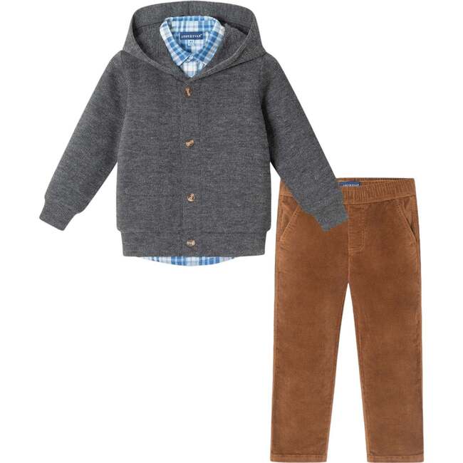 Kids Hooded Cardigan & Cord Set, Dark Grey