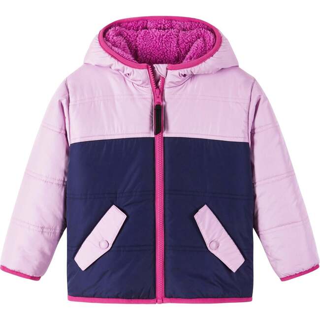 Kids Girls Colorblock Sherpa Jacket, Pink & Purple