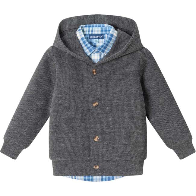 Kids Hooded Cardigan & Cord Set, Dark Grey - Sweaters - 6